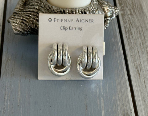Etienne Aigner Fabulous Vintage Clip On Earrings Silver Tone Loops & Hoops