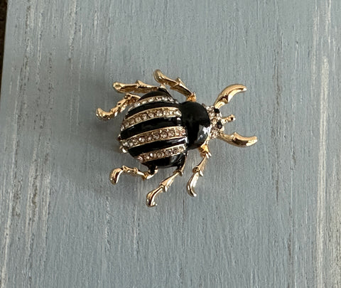 Cute as a Bug! Fantastic Vintage Rhinestone & Enamel Beetle Brooch