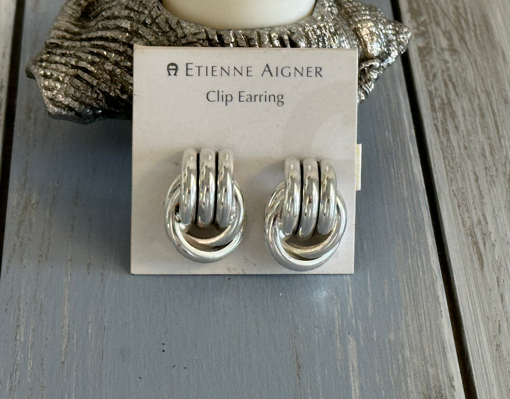 Etienne Aigner Fabulous Vintage Clip On Earrings Silver Tone Loops & Hoops