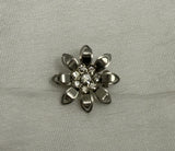 Lovely Little Silver Tone Flower Brooch w Super Sparkly Rhinestone Center