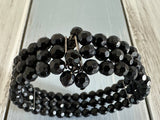Fabulous Vintage Wire Cuff Bracelet w Black Faceted Beads