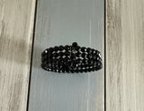 Fabulous Vintage Wire Cuff Bracelet w Black Faceted Beads