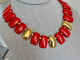 Amazing Vintage Napier Statement Necklace w Red & Gold Tone Links PAT#