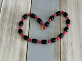 Fantastic Vintage Beaded Necklace w Black Pink & Gold Tone Beads