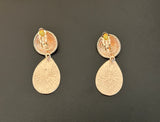Cute Vintage Clip On Earrings Gold / Copper Tone Metal w Lime Moonglow Cabochons