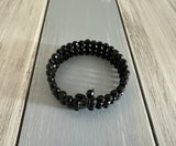 Fabulous Vintage Wire Cuff Bracelet w Black Faceted Beads