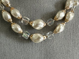 Vintage Multi Strand Necklace Faux Pearls AB Glass & Gold Tone Beads Japan