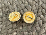 Super Cute Vintage Clip On Earrings Gold Tone Framed Yellow Cabochons