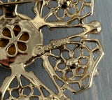 Vintage Sarah Coventry Brooch Serenade Gold Tone Red Cabochons & Rhinestones