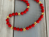 Napier Fabulous Vintage Beaded Necklace Red & Gold Tone Beads Pat #