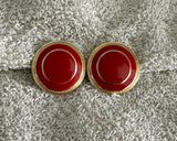 Retro Fantastic Vintage Clip On Earrings Gold Tone & Red Enamel