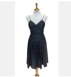 Betsy & Adam Sz 5 6 Vintage Ruched Black Satin Dress 80's 90's