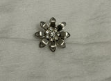 Lovely Little Silver Tone Flower Brooch w Super Sparkly Rhinestone Center