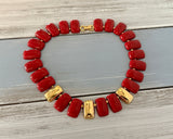 Amazing Vintage Napier Statement Necklace w Red & Gold Tone Links PAT#