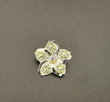Little Sparkly Vintage Flower Brooch Pin w Green & AB Rhinestones