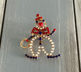 Fun Loving Clown! Rhinestone Vintage Brooch Red White & Blue Stones