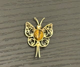 Beautiful Sarah Coventry Vintage Brooch Butterfly w Tiger Eye Scarab Rare
