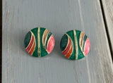 Super Awesome Vintage Pierced Earrings Green Pink Blue Etc Enamel