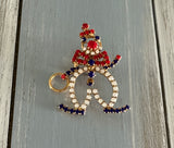 Fun Loving Clown! Rhinestone Vintage Brooch Red White & Blue Stones