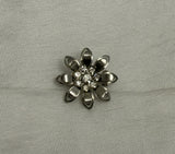 Lovely Little Silver Tone Flower Brooch w Super Sparkly Rhinestone Center