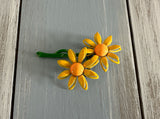 Fun Flower Power Metal & Enamel Vintage Brooch Yellow Gold & Green