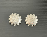 Vintage Silver Tone Textured Metal Flower Pierced Earrings