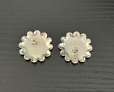 Vintage Silver Tone Textured Metal Flower Pierced Earrings