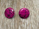 Really Cool Metal & Enamel Button Vintage Pierced Earrings Plum & Black