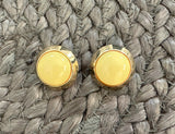 Super Cute Vintage Clip On Earrings Gold Tone Framed Yellow Cabochons