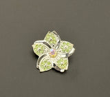 Little Sparkly Vintage Flower Brooch Pin w Green & AB Rhinestones