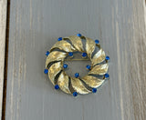 Stunning Vintage Wreath Style Brooch w Dazzling Blue Rhinestones