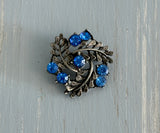 So Beautiful Blue Rhinestone Pewter Vintage Brooch. Lots of Sparkle!!