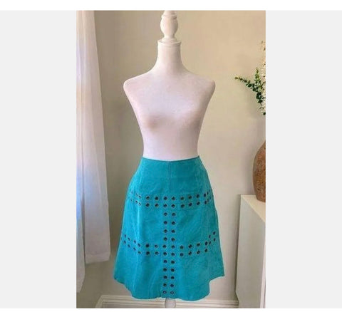 NWT Bagatelle Sz 10 Vintage Turquoise Blue Leather Suede Skirt