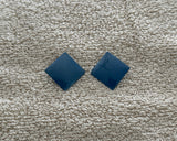 Fun Vintage Blue Enamel Diamond Shape Metal Pierced Earrings