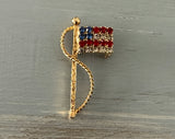 Spectacular Vintage Brooch The American Flag Gold Tone w Dazzling Rhinestones