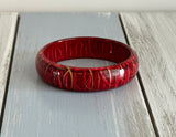 Retro Awesome Vintage Bangle Bracelet w Reds & Gold Enamel