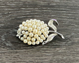 Stunning Vintage Crown Trifari Faux Pearl Cluster Flower Brooch