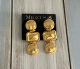 Medici Vintage Statement Clip On Earrings Big Bold Matte Gold Tone Drops