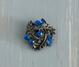 So Beautiful Blue Rhinestone Pewter Vintage Brooch. Lots of Sparkle!!