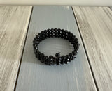 Fabulous Vintage Wire Cuff Bracelet w Black Faceted Beads