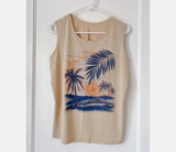 Woman's Sz XL Vintage Sleeveless Knit Tank Top Tropical Beachy Print w Sparkle