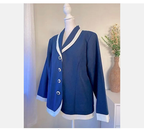 Roaman's 20W ? Fantastic Vintage Blazer Jacket Royal Blue & White