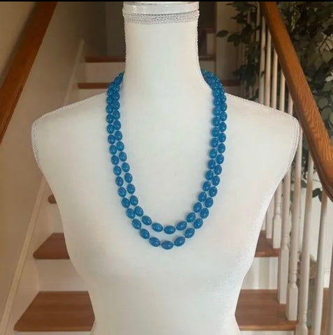 The Prettiest Blue!  Long Beaded Vintage Necklace