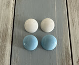 Lot of 2 Button Style Vintage Clip On Earrings Blue & White Fun & Cute