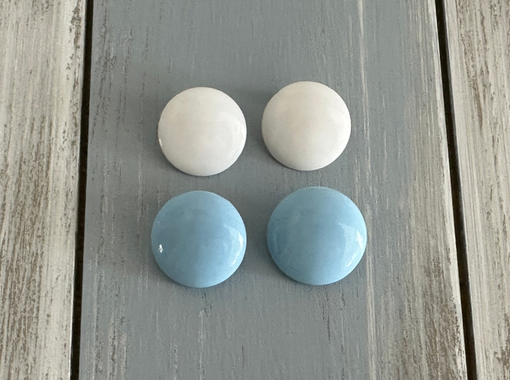 Lot of 2 Button Style Vintage Clip On Earrings Blue & White Fun & Cute