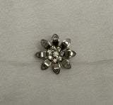 Lovely Little Silver Tone Flower Brooch w Super Sparkly Rhinestone Center