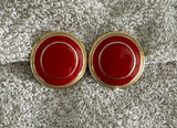 Retro Fantastic Vintage Clip On Earrings Gold Tone & Red Enamel