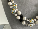 Vintage Multi Strand Necklace Signed Japan With Glass Crystal & Molded Beads