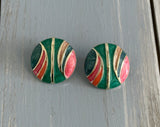 Super Awesome Vintage Pierced Earrings Green Pink Blue Etc Enamel