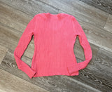Le Tigre Sz M The Classic Pink Vintage V-Neck Argyle Sweater Gray & White Stripe Trim